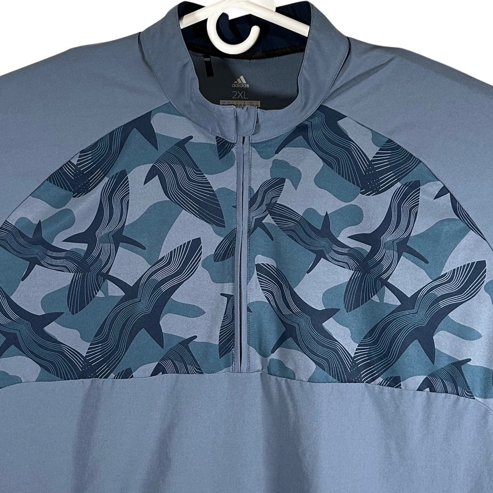 Adidas Golf Jacket Mens Size 2XL Blue Bird Camo Print Quarter Zip Pullover
